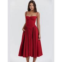 Sexy Women Solid Pleated Sling Dress Chic Sleeveless Backless Loose Hem A Line Dresses Elegant Lady Party Gown High Street Robes S