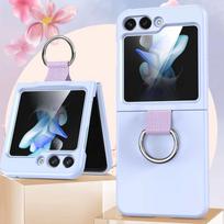 Ring Holder Matte Solid Color Case for Samsung Galaxy Z Flip 6 5 4 3 7 ZFlip 7 Flip6 Liquid Silicone Shockproof Ins Korean Cover for Samsung Z Flip 4 gray