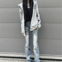 Women's Low Waisted Washed Micro Flare Jeans Slim Fit Retro Stretch Denim Pants for Summer XS mėlyna