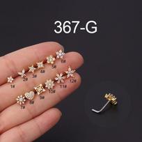 Gold/Silver Nose Rings Studs for Women, 20G Surgical Steel Hypoallergenic Nose Ring L Shaped Hypoallergenic CZ Piercing Jewelry No.1-1PC auksas