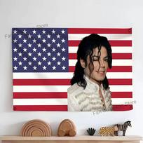 M-Michael Jackson King of Pop Flag Tapestry, Banner Wall Hanging Decor for Bedroom Living Room Bar Restaurant Outdoor Party 100X70CM blue