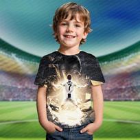 Classic Ronaldo 3D Printed T-shirt Short Sleeve Summer Daily Football Fan T-shirt Kids Adult Comfortable Short Sleeve 140 beige