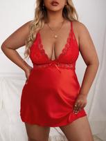 High-end quality European and American pajamas female sexy V-neck lace suspender pajamas large size erotic underwear 1XL