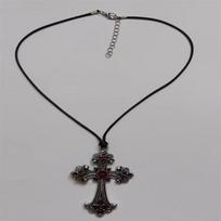 Large Detailed Rhinestone Cross Choker Spiral Hippie Necklace Goth Punk Women Fashion Statement Crucifix Charm Jewelry Gift raudona