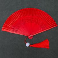 Raudonas vėduoklis, tradicinio kinų stiliaus vėduoklis, ryškiai raudonas šokių vėduoklis, pilnai raudonas sulankstomas vėduoklis Qipao šou 21CM raudona