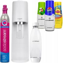 Vandens sodintuvas SodaStream Terra, baltas, su buteliu ir 3 sirupais: Pepsi, 7UP, Lipton