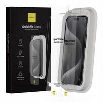 Grūdinto stiklo apsauga iPhone 15 Pro Max su QuickFit aplikatoriumi, 2 vnt.