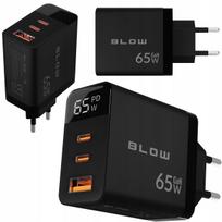 65W GaN AC įkroviklis, USB-A + 2x USB-C, su vatų matuokliu, juodas