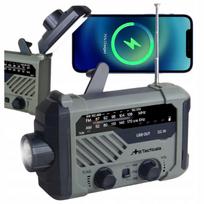 Nešiojamas radijas su FM/AM, saulės baterija, rankena, powerbank ir žibintuvėliu