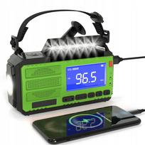 Avarinis FM/AM saulės radijas, 10000mAh, žalias, su SOS signalu ir mobiliuoju maitinimu
