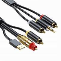 Garso kabelis 2RCA + 3.5 mm Jack, optinis Toslink, USB į HDTV/DVD/ausines