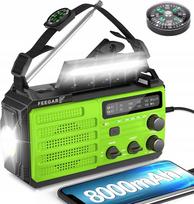 Nešiojama Feegar OZE3 statybinė FM/AM radijo stotis su saulės baterija ir 8000mAh žibintuvėliu