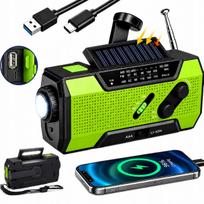Nešiojama radijo stotelė su saulės baterija, rankiniu generatoriumi, žibintuvėliu ir powerbank 3in1
