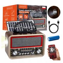 Nešiojama retro FM saulės radija su Bluetooth, USB-C ir antena, veikianti su baterijomis