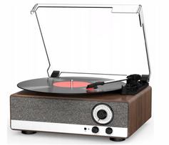 Bluetooth patefonas su garsiakalbiais, medinis retro vinilo grotuvas