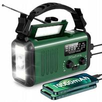 Radijo imtuvas su saulės baterija, rankine generatoriaus svirtimi ir 10000mAh žibintuvėliu
