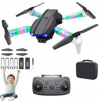 Sulankstomas dronas E99 su 2 HD kameromis, LED lemputėmis, WiFi ir aukščio stabilizavimu