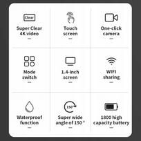4K veiksmo kamera WiFi, 150° TF plataus kampo objektyvas