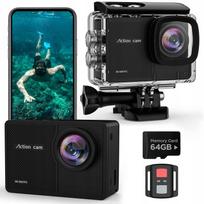 Veiksmo kamera TIMNUT, 4K 60FPS, 48MP, WiFi, atspari vandeniui (iki 40 m), su 64GB SD kortele