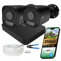 Stebėjimo kamera rinkinys 2 IP PoE, 8MP, 4K, juoda, lauko