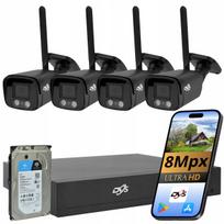 Belaidė 8Mpx 4K WiFi stebėjimo kamera, 4 kamerų komplektas, 2TB, juodos spalvos