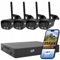 Belaidis WiFi stebėjimo rinkinys 4K 8Mpx su 4 juodomis cilindrinėmis kameromis IR