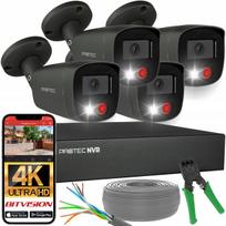 4K IP PoE vaizdo stebėjimo rinkinys su 4 kameromis ir išoriniais grafitiniais mikrofonais