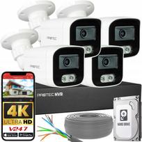 4K IP PoE kamerų rinkinys stebėjimui lauke su mikrofonu ir naktiniu IR, 4 vnt.