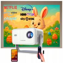 4K projektorius Android 14 Full HD 1080p 650ANSI Rotary baltas
