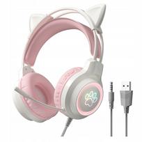 Laidinės žaidimų ausinės su mikrofonu, katės ausytės, rožinės, LED, PC/PS5/Xbox