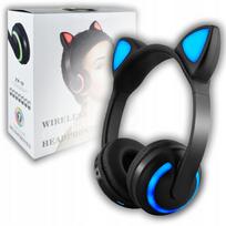 Belaidės ausinės su katės ausytėmis, LED, Bluetooth, RGB, vaikams