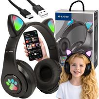Belaidės vaikų ausinės su Bluetooth, mikrofonu, kačių ausytėmis ir LED RGB