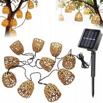 Saulės sodo lempų girlianda, rattan, LED, 10 žibintų, 3,6 m