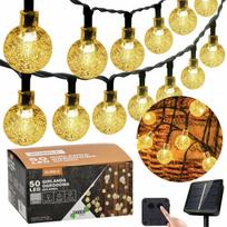 Saulės sodo girlianda 50 LED, šviesos grandinėlė 9,35 m