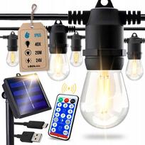 Lauko girlianda su saulės baterija, 20 m, 40 LED E27, su nuotolinio valdymo pultu