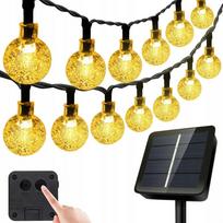 Saulės lauko girlianda 12 m 30× LED lempučių balkonui, terasai, sodui