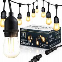 Sodo girlianda 5 m, 5x LED lemputės E27, atsparus vandeniui laidas
