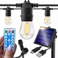 Saulės girlianda 10 m, 10× LED lemputės E27, su nuotolinio valdymo pultu, lauko naudojimui
