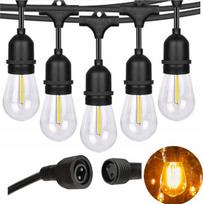 Lauko girlianda 10 m, 10 LED E27 lempučių, atsparus vandeniui kabelis