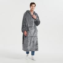 Vyriškas nešiojamas pledas su gobtuvu, didelis gobtas, megztinis, jaukus šiltas vilnos pledas su rankovėmis suaugusiems, žiemos namų chalatai su kišene Long gray