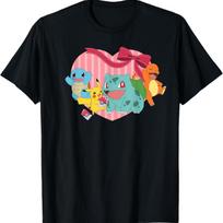 Pokémon - Valentine Pikachu Charmander Squirtle Bulbasaur T-Shirt XXXXXL juoda