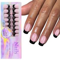 150Pcs Black French Tip Press On Nails Soft Gel Short Coffin Tips Artificial Acrylic Nails Easy to Wear 15 Sizes