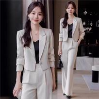 Women's White Blazer & Wide-Leg Pants Suit Set - Spring/Autumn Professional Wear XXL gray