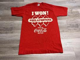 Vintage 80s Coca Cola Promo T-Shirt I Won Peel A Fortune Coke Is It! Size M USA XL gray