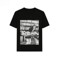 Yukio Mishima & Cat Graphic Print Short-Sleeved Men's & Women's Universal Art T-Shirt Universal for Music Lovers - Men's Summ... S įvairiaspalvis