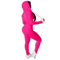 Spring 2020 Sexy Casual Solid Color Hooded Two-Piece Set for Women 2XL