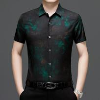 Men's Summer Hong Kong Style Loose Collar Top Men's Short Sleeved Shirt Men's Shirt 2XL