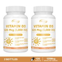 Vitamin D3 capsules, 5000 IU, for immune health, nutritional supplement, suitable for both men and women. 120*2