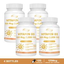 Vitamin D3 capsules, 5000 IU, for immune health, nutritional supplement, suitable for both men and women. 120*4