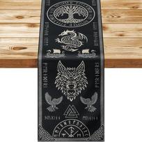 Vikingų skandinavų mitologija Medis Varnas Lino staltiesė Komodos skara Stalo dekoras Sodybos virtuvės valgomojo staltiesė Šventės dekoras 150x33cm white